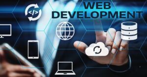 Responsive custom website design displayed on desktop tablet and smartphone screens